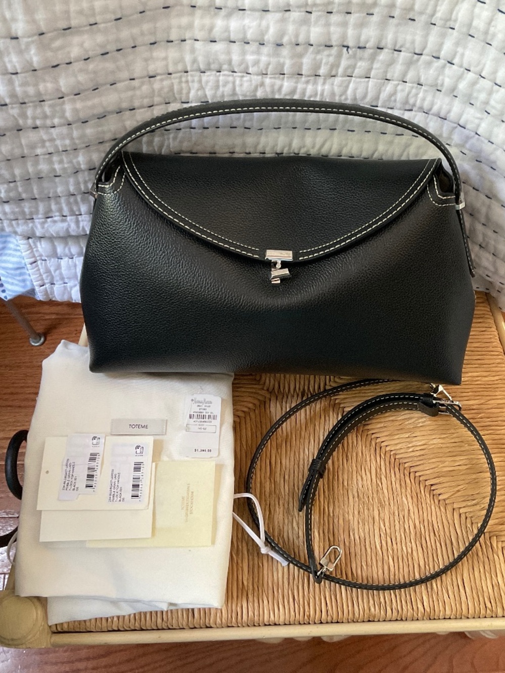Toteme T-Lock Top Handle Bag Black